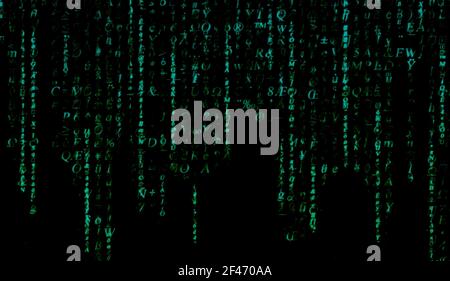 Eine Darstellung eines grünen Binärcodes auf Schwarz Hintergrund Stockfoto