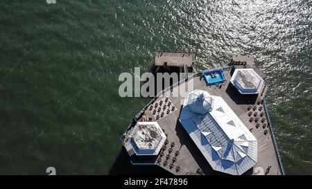 Llandudno wales im Sommer Luftflug Stockfoto