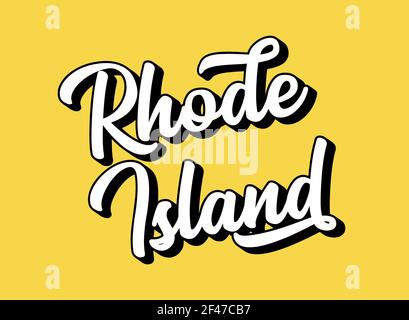 Handskizzierter RHODE-INSEL-Text. 3D Vintage, Retro Schriftzug für Poster, Aufkleber, Flyer, Header, Karte, Kleidung, Kleidung Stock Vektor