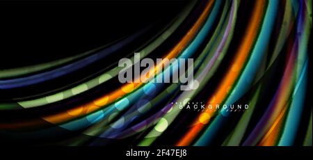 Mehrfarbige Wellenlinien auf schwarzem Hintergrund. Mehrfarbige Wellenlinien auf schwarzem Hintergrund Vektor-Design Stock Vektor