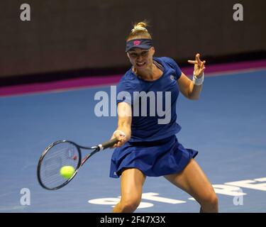 Vera Zvonareva aus Russland spielt gegen Anastasia Gasanova aus Russland während des St.Petersburg Ladies Trophy 2021 Tennisturniers in der Sibur Arena. Endpartitur: (Vera Zvonareva 2-0 Anastasia Gasanova) (Foto: Maksim Konstantinov / SOPA Image/Sipa USA) Stockfoto