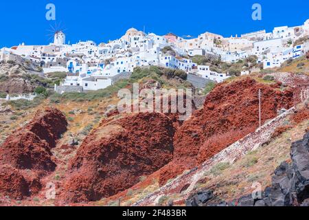 Oia Dorf auf Santorini Caldera Rand, Oia, Santorini, Kykladen Inseln, Griechenland Stockfoto