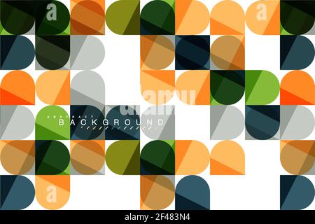 Runde quadratische geometrische Formen auf weißem, Fliesen Mosaik abstrakten Hintergrund. Runde quadratische geometrische Formen auf weißem, Fliesen Mosaik abstrakten Hintergrund. Vektor künstlerische Illustration für Präsentation, App Wallpaper, Banner oder Poster Stock Vektor