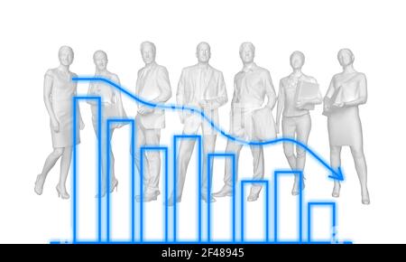 Gruppe von gesichtslosen Personen mit einem Downgrade-Plan. 3D Rendern Stockfoto