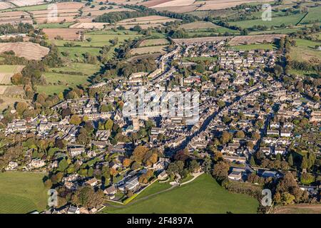 Eine Luftaufnahme der Cotswold-Stadt Stow on the Wold, Gloucestershire, Großbritannien Stockfoto