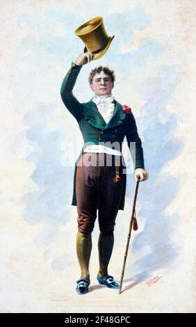 Beau Brummell. Porträt des amerikanischen Schauspielers Richard Mansfield aus dem 19th. Jahrhundert in der Rolle des Regency Dandy, George Bryan 'Beau' Brummell (1778-1840), Aquarell von C A Muller, c. 1891 Stockfoto