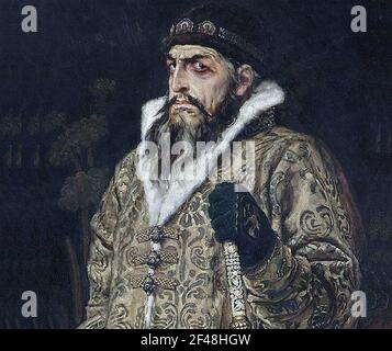 IWAN DER SCHRECKLICHE (1530-1584) erster Zar aller Rus-Details aus dem Gemälde von Viktor Vasnezow aus dem Jahr 1897. Stockfoto