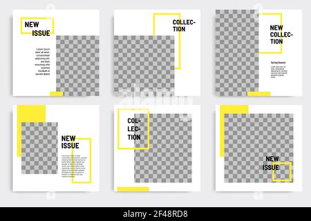 Minimales Layout quadratisches Banner in gelbem Farbschema. Editierbare geometrische Banner-Vorlage für Social Media Post, Geschichten, Geschichte, Flyer. Stock Vektor