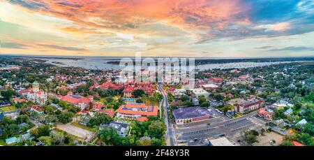 St Augustine, Florida, USA Downtown Drone Skyline Aerial Panorama. Stockfoto