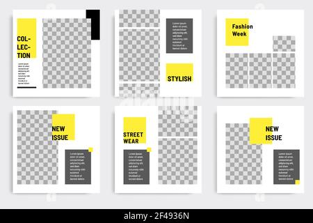 Minimales Layout quadratisches Banner in gelbem Farbschema. Editierbare geometrische Banner-Vorlage für Social Media Post, Geschichten, Geschichte, Flyer. Stock Vektor