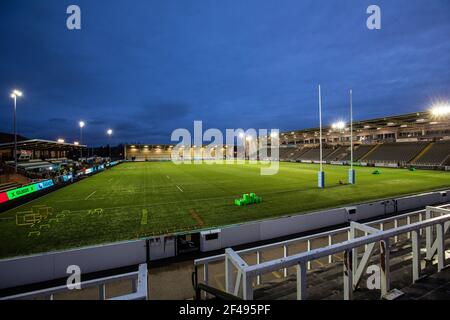 Newcastle, Großbritannien. März 2021, 14th. NEWCASTLE UPON TYNE, ENGLAND. MÄRZ 19th EINE allgemeine Ansicht von Kingston Park vor dem Gallagher Premiership Spiel zwischen Newcastle Falcons und Wespen im Kingston Park, Newcastle am Freitag 19th März 2021. (Kredit: Chris Lishman, MI News) Kredit: MI Nachrichten & Sport /Alamy Live Nachrichten Stockfoto