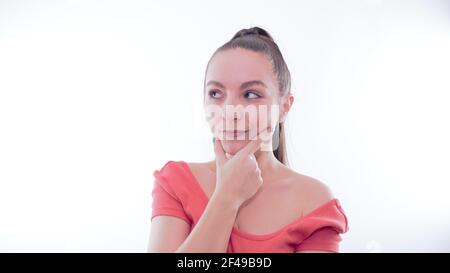 Gesichtsausdrücke der jungen Frau im Studio Stockfoto