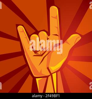 Rock and Roll oder Heavy Metal Handzeichen Hörner Party Hard Symbol rot retro Rocker Band Geste Stock Vektor