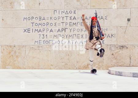 Evzone Soldaten, die Wachablösung, Athen, Griechenland, Europa, Stockfoto