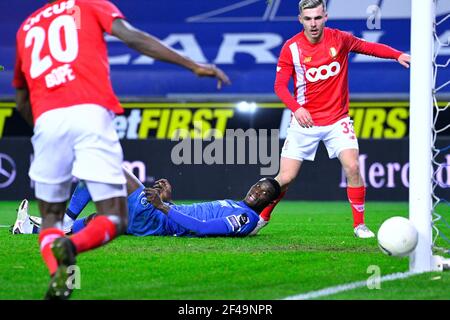 Genks Paul Onuachu in Aktion bei einem Fußballspiel zwischen KRC Genk und Standard Liege, Freitag, 19. März 2021 in Genk, am Tag 31 der 'Jupi Stockfoto
