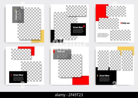 Editierbare moderne minimal quadratische Banner-Vorlagen. Gelbe, rote, schwarze und weiße Hintergrundfarbe mit Verlaufsform. Geeignet für Social Media Post und Stock Vektor