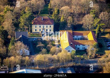 Luftaufnahme, Journalistenzentrum Haus Busch 2019 geschlossen, Biologische Station Hagen - Umweltzentrum Hagen, NABU Hagen, Boele, Hagen, Ruhrgebiet, Norden Stockfoto
