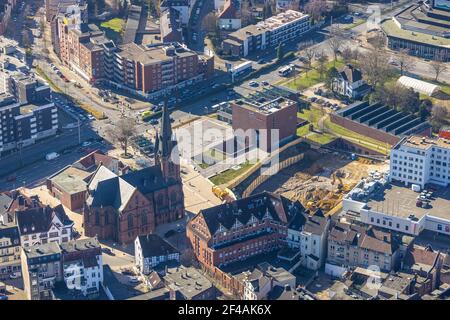 Luftaufnahme, Neubau Baustelle Europagarten, Europaplatz, Kreuzkirche, LWL-Museum für Archäologie, Herne-Mitte, Herne, Ruhrgebiet, Stockfoto