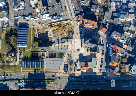 Luftaufnahme, Neubau Baustelle Europagarten, Europaplatz, Kreuzkirche, LWL-Museum für Archäologie, Herne-Mitte, Herne, Ruhrgebiet, Stockfoto