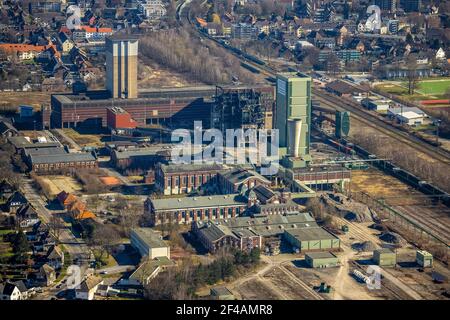 Luftaufnahme, ehemalige DSK Lippe Mine, Egonstraße, Westerholt Kolonie, Stadtgrenzen Gelsenkichen, Hassel, Gelsenkirchen, Ruhrgebiet, Nordrhein-Westph Stockfoto