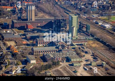 Luftaufnahme, ehemalige DSK Lippe Mine, Egonstraße, Westerholt Kolonie, Stadtgrenzen Gelsenkichen, Hassel, Gelsenkirchen, Ruhrgebiet, Nordrhein-Westph Stockfoto