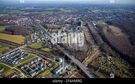 Luftaufnahme, ehemalige DSK Lippe Mine, Egonstraße, Westerholt Kolonie, Stadtgrenzen Gelsenkichen, Hassel, Gelsenkirchen, Ruhrgebiet, Nordrhein-Westph Stockfoto