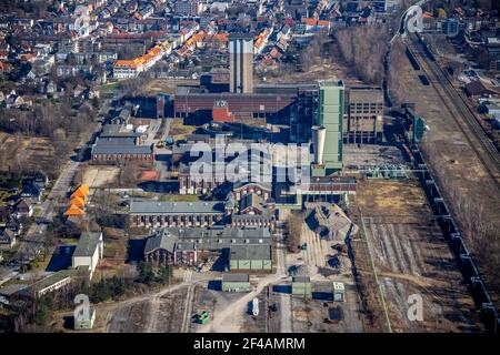 Luftaufnahme, ehemalige DSK Lippe Mine, Egonstraße, Westerholt Kolonie, Stadtgrenzen Gelsenkichen, Hassel, Gelsenkirchen, Ruhrgebiet, Nordrhein-Westph Stockfoto