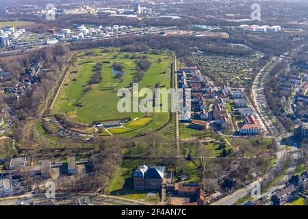 Luftbild, Golfplatz und Golf Club GC Schloss Horst GmbH, Horst, an der Rennbahn, Gelsenkirchen, Ruhrgebiet, Nordrhein-Westfalen, Deutschland, Luftb Stockfoto