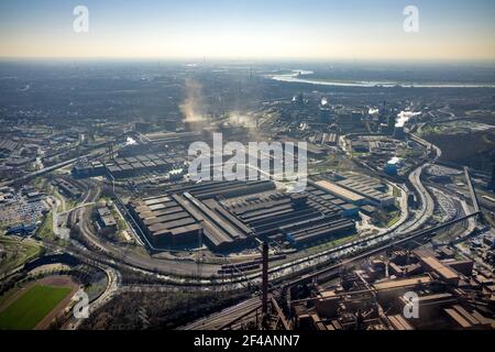 Luftaufnahme, , thyssenkrupp Steel Europe - Warmbandwerk 1, Marxloh, Duisburg, Ruhrgebiet, Nordrhein-Westfalen, Deutschland, DE, Europa, Industrie Stockfoto