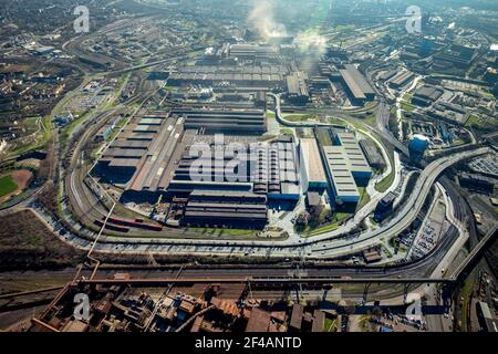 Luftaufnahme, , thyssenkrupp Steel Europe - Warmbandwerk 1, Marxloh, Duisburg, Ruhrgebiet, Nordrhein-Westfalen, Deutschland, DE, Europa, Industrie Stockfoto