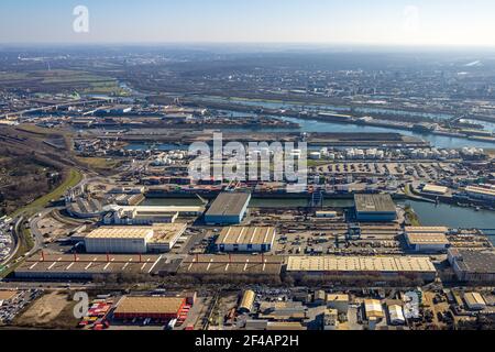 Luftaufnahme, Duisburger Hafen, Kohleinsel, Duisport, Rhein-Herne-Kanal, Ruhr, Ruhrort, Duisburg, Ruhrgebiet, Nordrhein-Westfalen, Deutschland, DE, Euro Stockfoto