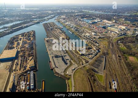 Luftaufnahme, Duisburger Hafen, Kohleinsel, Duisport, Rhein-Herne-Kanal, Ruhr, Ruhrort, Duisburg, Ruhrgebiet, Nordrhein-Westfalen, Deutschland, DE, Euro Stockfoto