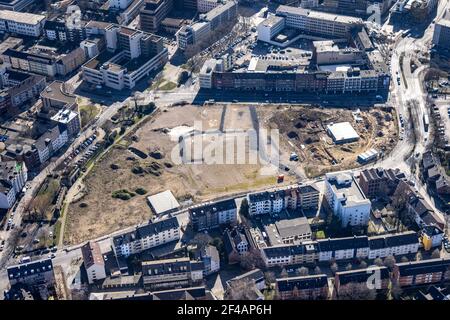 Luftaufnahme, , Baustelle für neue Wohnsiedlung, Mercator Quartier Duisburg, Gutenbergstraße, Oberstraße, Altstadt, Duisburg, Ruhrgebiet, Stockfoto