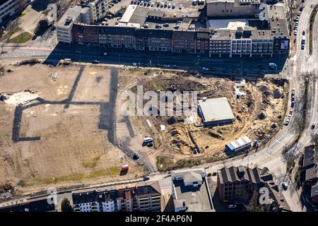 Luftaufnahme, , Baustelle für neue Wohnsiedlung, Mercator Quartier Duisburg, Gutenbergstraße, Oberstraße, Altstadt, Duisburg, Ruhrgebiet, Stockfoto