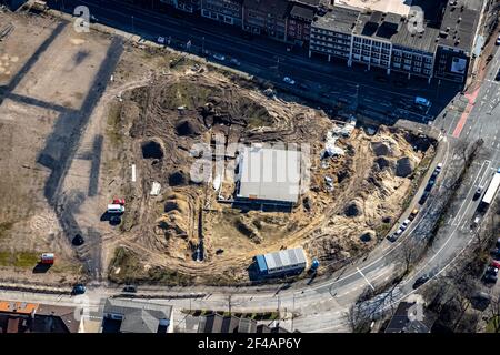 Luftaufnahme, , Baustelle für neue Wohnsiedlung, Mercator Quartier Duisburg, Gutenbergstraße, Oberstraße, Altstadt, Duisburg, Ruhrgebiet, Stockfoto