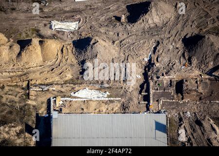 Luftaufnahme, , Baustelle für neue Wohnsiedlung, Mercator Quartier Duisburg, Gutenbergstraße, Oberstraße, Altstadt, Duisburg, Ruhrgebiet, Stockfoto