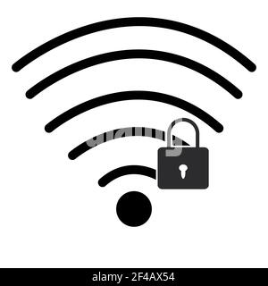 WiFi-Symbol auf weißem Hintergrund sperren. Passwort Wi-Fi-Symbol. WiFi-Sicherheitsschild. Flacher Stil. Stockfoto