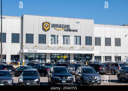 Shakopee, Minnesota. Amazon Versandzentrum. Es ist der zweitgrößte private Arbeitgeber in den Vereinigten Staaten und einer der weltweit wertvollsten CO Stockfoto