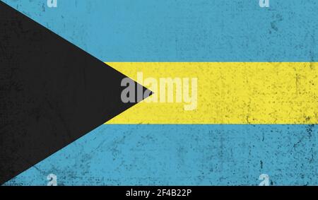 Bahamas Flagge mit wehender Grunge Textur. Vektorhintergrund. Stock Vektor
