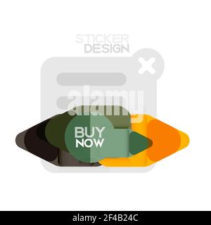 Flaches Design Dreieck Pfeil Form geometrische Aufkleber Symbol, Papier Stil Design mit jetzt kaufen Beispieltext, für Business-oder Web-Präsentation, App oder Interface-Tasten, Internet-Website-Shop Banner. Flaches Design Dreieck Pfeilform geometrische Aufkleber Symbol, Papier Stil Design mit jetzt kaufen Beispieltext, für Business-oder Web-Präsentation, App oder Interface-Tasten, Internet-Website-Shop Banner und Etiketten Stock Vektor