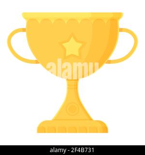 Cartoon-Gewinner. Goldene Trophäe mit Krone. Preis, Erfolg, Wettbewerb, Leistung, Glückwünsche Konzept. Vektorelement für Rohteil isoliert auf Stock Vektor