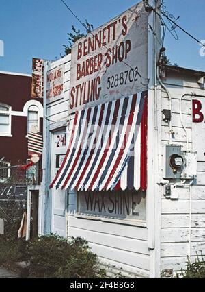 1980s Vereinigte Staaten - Bennett's Barber Shop Houston Texas ca. 1983 Stockfoto