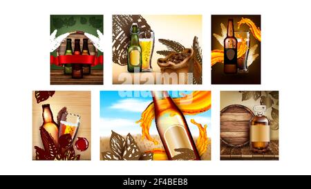 Bier Alkoholische Getränke Promo Poster Set Vektor Stock Vektor