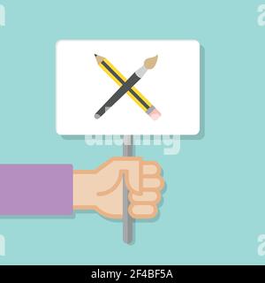 Whiteboard mit Handgriff. Banner mit minimalem Symbol. Konzept des Protests. Vektorgrafik, flacher Stil. Stock Vektor