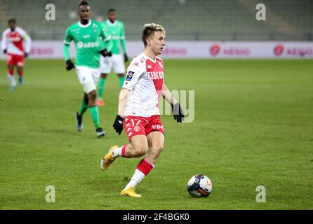 Aleksandr Golovin von Monaco während der französischen Meisterschaft Ligue 1 Fußballspiel zwischen AS Saint-Etienne (ASSE) und AS Monaco (ASM) am 19. März 2021 im Stade Geoffroy Guichard in Saint-Etienne, Frankreich - Foto Jean Catuffe / DPPI Stockfoto