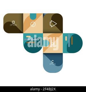 Infografiken Option und Schritt für Schritt in abgerundeten Quadraten, Element des Diagramms, Diagramm, Diagramm mit Optionen, Teile, Prozesse. Infografiken Option und Schritt für Schritt in abgerundeten Quadraten, Element des Diagramms, Diagramm, Diagramm mit Optionen, Teile, Prozesse. Vektor-Geschäftsvorlage für Präsentation oder Web-Info-Banner Stock Vektor