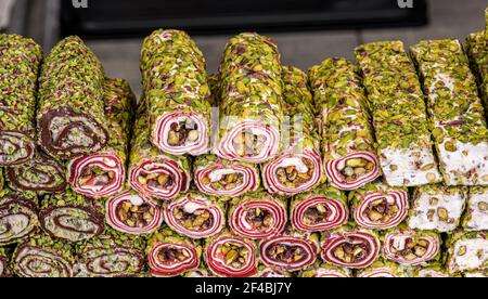 Auswahl an türkischen Spezialitäten, bekannt als türkische Delikatessen Erhältlich zum Verkauf vor allem in allen Bereichen in der Türkei Land Stockfoto