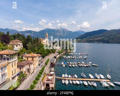 Luftaufnahme des Hafens in Tremezzina, Comer See, Italien Stockfoto