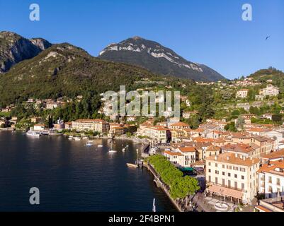 Erstaunliche Luftaufnahme von Menaggio, Comer See, Italien Stockfoto