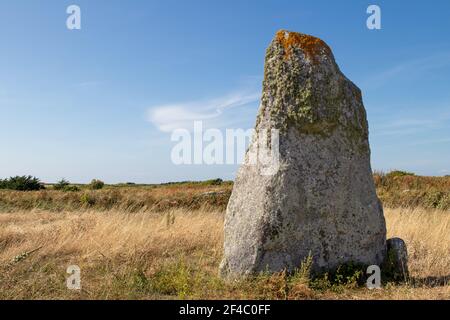 Menhir Beg Er Goalennec, Quiberon, Departement Morbihan in der Bretagne, Frankreich Stockfoto